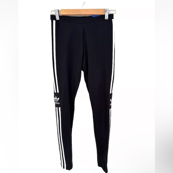Adidas Trefoil 3 Stripe Logo Black & White Mid Rise Leggings NWT Size Small - Picture 5 of 13